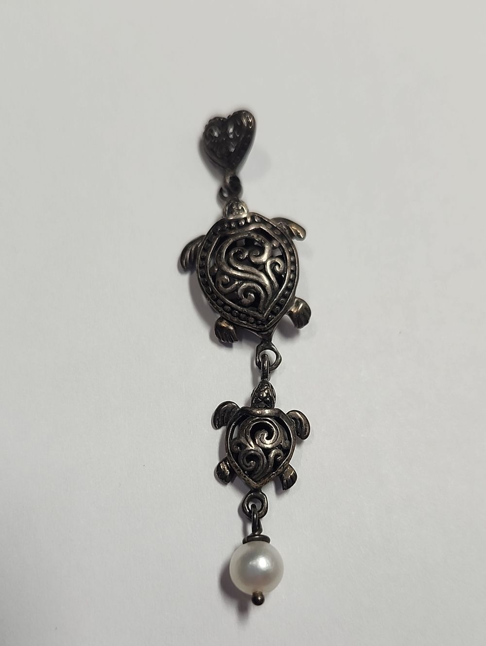 Sterling Silver Turtle Drop Pendant with Pearl